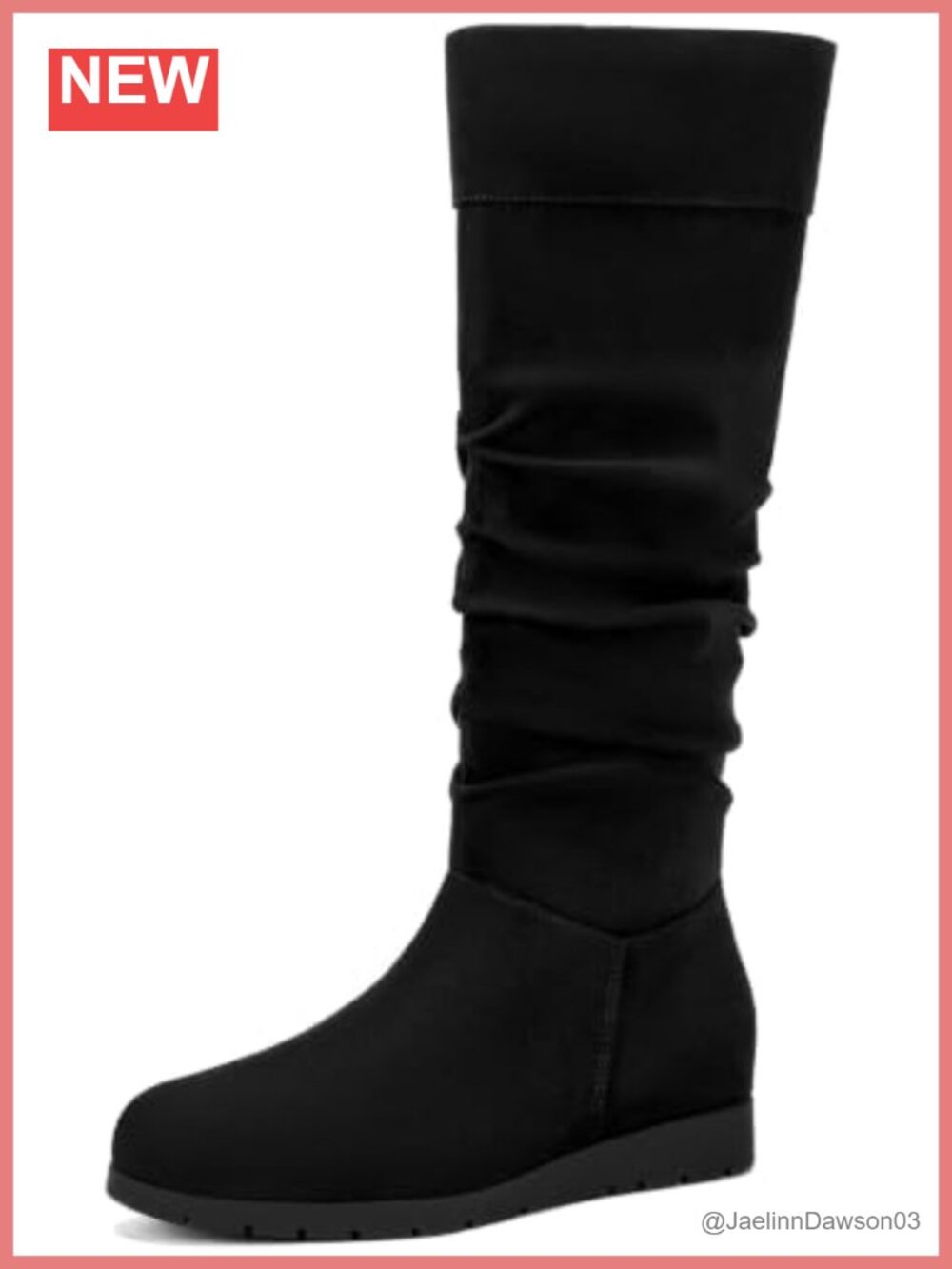Faux Suede Ruched Wide Calf Wedge Boots Side Zip Brown